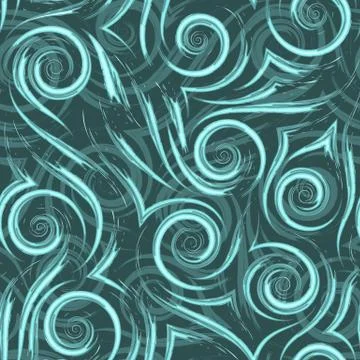 Vector seamless pattern of flowing brush strokes or waves in Tidewater Green Illustrazione stock