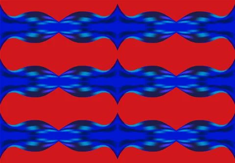 Vector seamless pattern of fluid luminous neon blue wave on bright red wall Illustrazione stock
