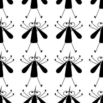 Vector seamless pattern of flying mosquitoes. A flock of cute insects. Black  Stock Illustration