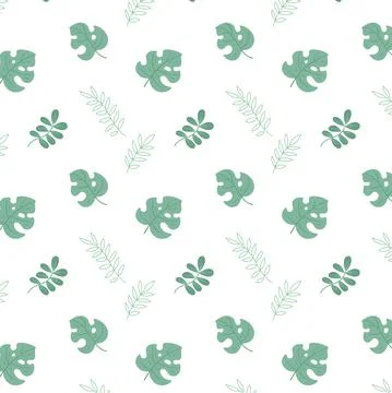 Vector seamless pattern with foliage. Green leaves of monstera and others. Print Stock Illustration