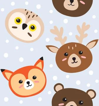 Vector seamless pattern of forest wild animals Stock Illustration