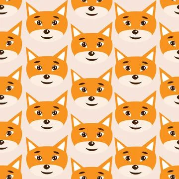 Vector seamless pattern with foxes faces. Isolated vector illustration. Abstr Stock Illustration