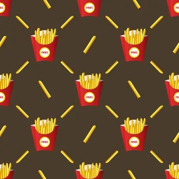 Vector seamless pattern french fries in a red box with a shadow on the back.. Stock Illustration