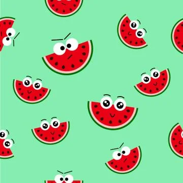 Vector seamless pattern with fresh summer watermelon-emoticon, Endless textur Stock Illustration