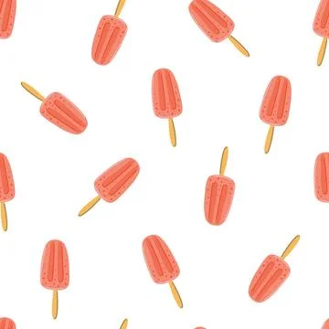 Vector seamless pattern with fruit ice cream. Cold Summer dessert. Stock Illustration