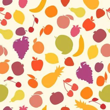 Vector seamless pattern with fruits. Assorted fruits Illustrazione stock