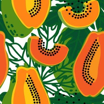 Vector seamless pattern with fruits. Colorful hand drawn minimalistic backgro Stock Illustration
