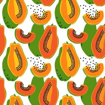 Vector seamless pattern with fruits. Colorful hand drawn minimalistic backg.. Stock Illustration