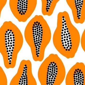 Vector seamless pattern with fruits. Colorful hand drawn minimalistic backgro Stock Illustration