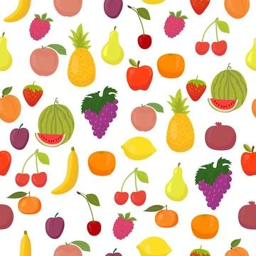 Vector seamless pattern with fruits. Healthy food Stock Illustration