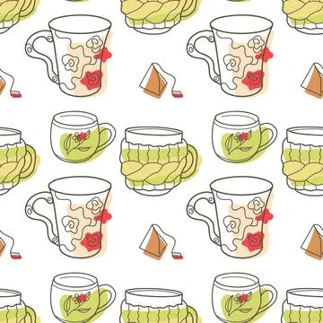 Vector seamless pattern on the fun cups for tea and coffee Stock Illustration