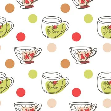 Vector seamless pattern on the fun cups for tea and coffee Illustrazione stock