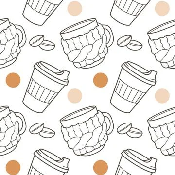 Vector seamless pattern on the fun cups for tea and coffee Stock Illustration