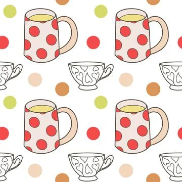 Vector seamless pattern on the fun cups for tea and coffee Stock Illustration