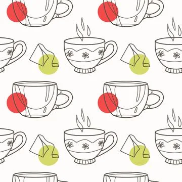 Vector seamless pattern on the fun cups for tea and coffee Stock Illustration