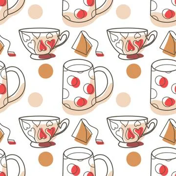 Vector seamless pattern on the fun cups for tea and coffee Illustrazione stock