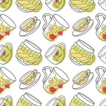 Vector seamless pattern on the fun cups for tea and coffee Illustrazione stock