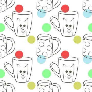 Vector seamless pattern on the fun cups for tea and coffee Illustrazione stock