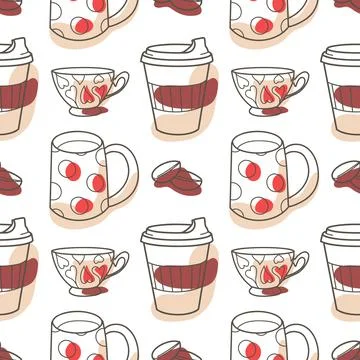Vector seamless pattern on the fun cups for tea and coffee Illustrazione stock