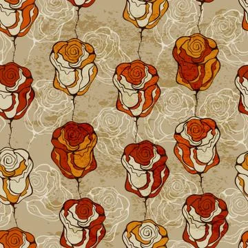Vector seamless  pattern with funky roses Stock Illustration