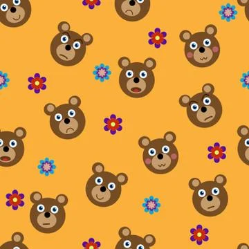 Vector seamless pattern with funny bears Stock Illustration