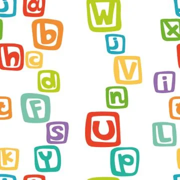 Vector seamless pattern - funny english alphabet in colorful squares. Good ba Stock Illustration