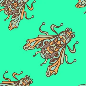 Vector seamless pattern with funny flies Stock Illustration