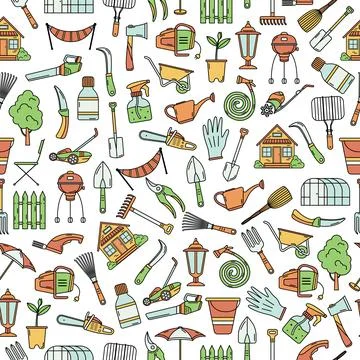 The vector seamless pattern with garden tools. Background. Illustrazione stock