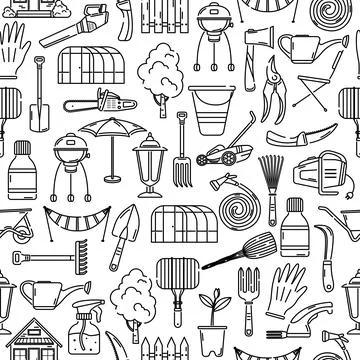 The vector seamless pattern with garden tools. Background. Illustrazione stock