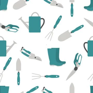 Vector seamless pattern Gardening tools Equipment Stock Illustration