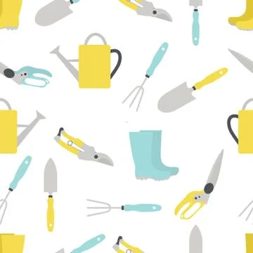 Vector seamless pattern Gardening tools Equipment Stock Illustration