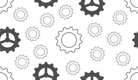 Vector seamless pattern of gear outline icons. Cogwheel machine shape equipme 스톡 일러스트