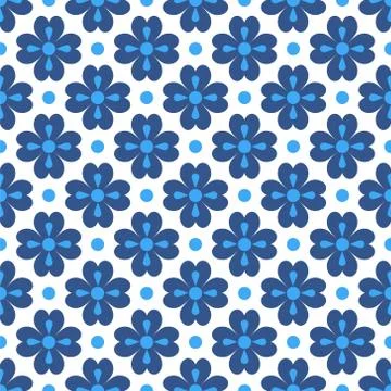 Vector seamless pattern. Geometric abstract flower, dots. Blue floral element Stock Illustration