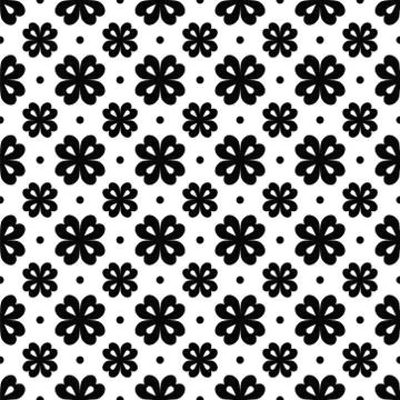 Vector seamless pattern. Geometric abstract flower, dots. Floral black elemen Stock Illustration