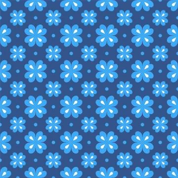 Vector seamless pattern. Geometric abstract flower, dots. Blue floral elements 스톡 일러스트