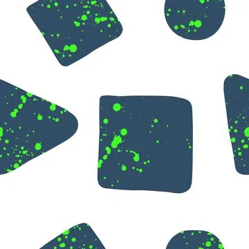 Vector seamless pattern with geometric abstract shapes, ink, blot texture. Pa Stock Illustration
