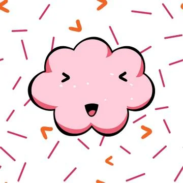 Vector seamless pattern with geometric elements and kawai pink cloud.  イラスト素材