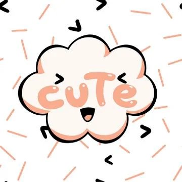 Vector seamless pattern with geometric elements and kawai pink cloud. Stock Illustration