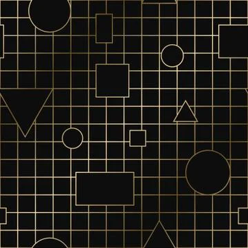 Vector seamless pattern with geometric shapes - luxury gold gradient design Stock Illustration