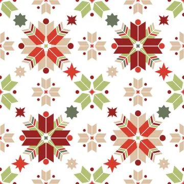 Vector seamless pattern of geometric snowflakes. Nordic pattern in Christmas  Stock Illustration