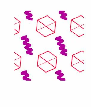 Vector seamless pattern from geometrical figures. Red cubes and violet line . Stock Illustration