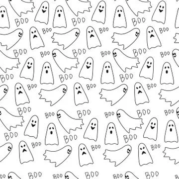 Vector seamless pattern ghosts and Boo. Halloween background. Stock Illustration