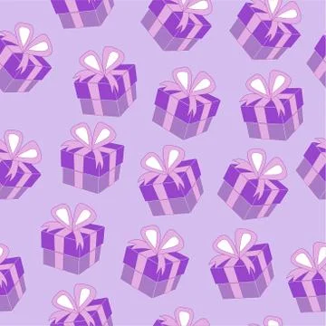 Vector seamless pattern gift box packing surprise with bow Stock Illustration