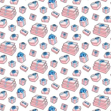 Vector seamless pattern. Gift box collection with bows and ribbons Stock Illustration