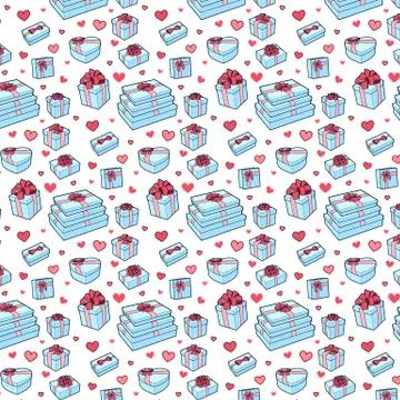 Vector seamless pattern. Gift box collection with bows and ribbons Stock Illustration