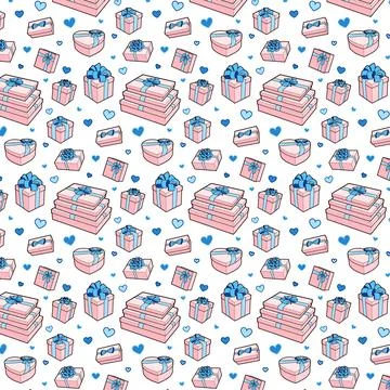 Vector seamless pattern. Gift box collection with bows and ribbons Stock Illustration