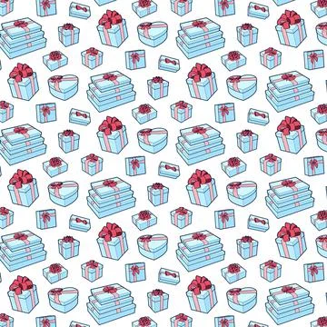 Vector seamless pattern. Gift box collection with bows and ribbons Stock Illustration