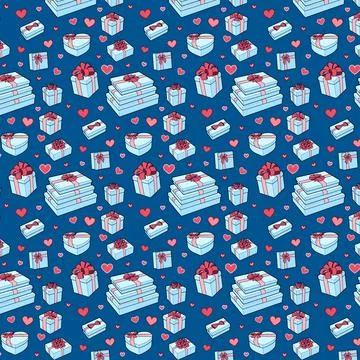 Vector seamless pattern. Gift box collection with bows and ribbons Stock Illustration