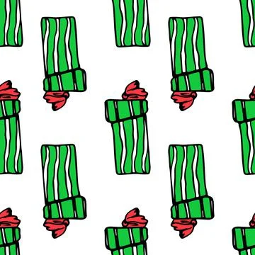 Vector seamless pattern of a gift box in a green package with a pattern of white イラスト素材