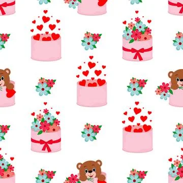 Vector seamless pattern. Gift in a box. Love. Stock Illustration